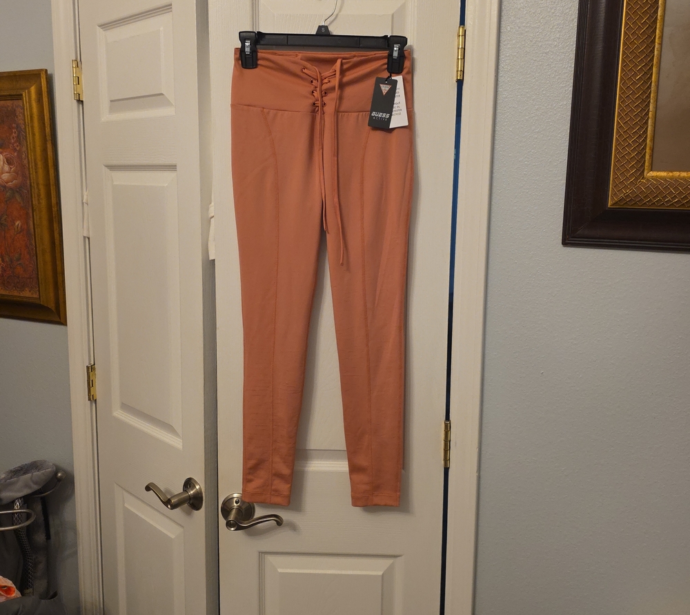 Guess Lace-Up High-Waist Leggings — Rust